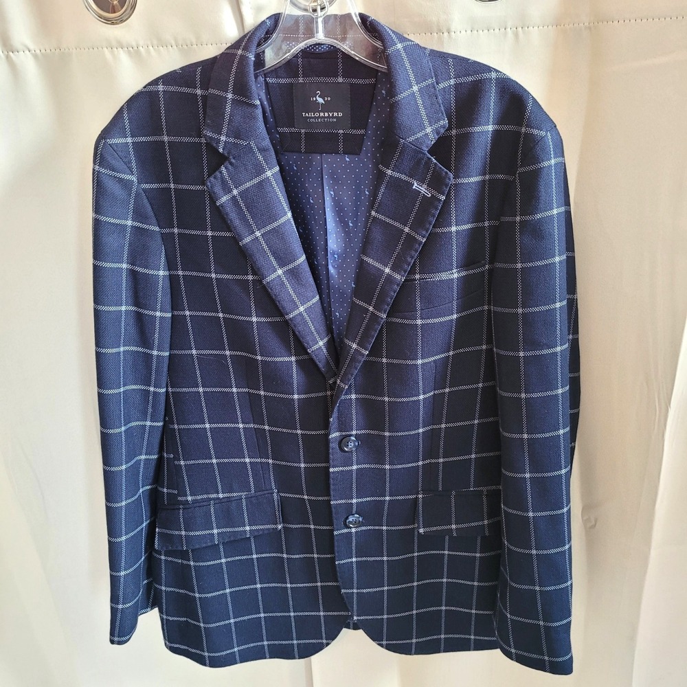 Tailorbyrd Men Sport Coat 38S Windowpane Plaid Blazer Dark Academia Preppy 21811